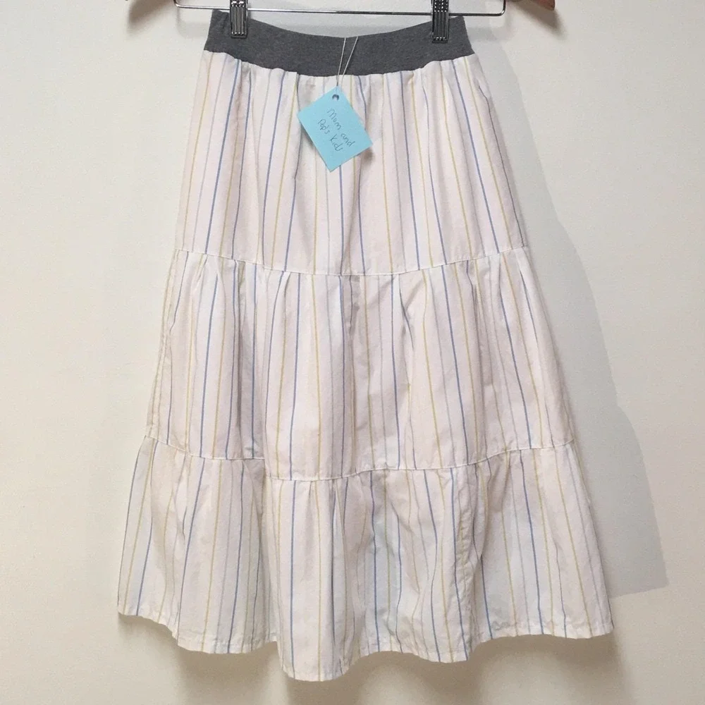Skirt Girls M 8 Maxi Lined Ruffle Tier White Stripe Cotton Mom and Pop's Kids - Picture 2 of 10